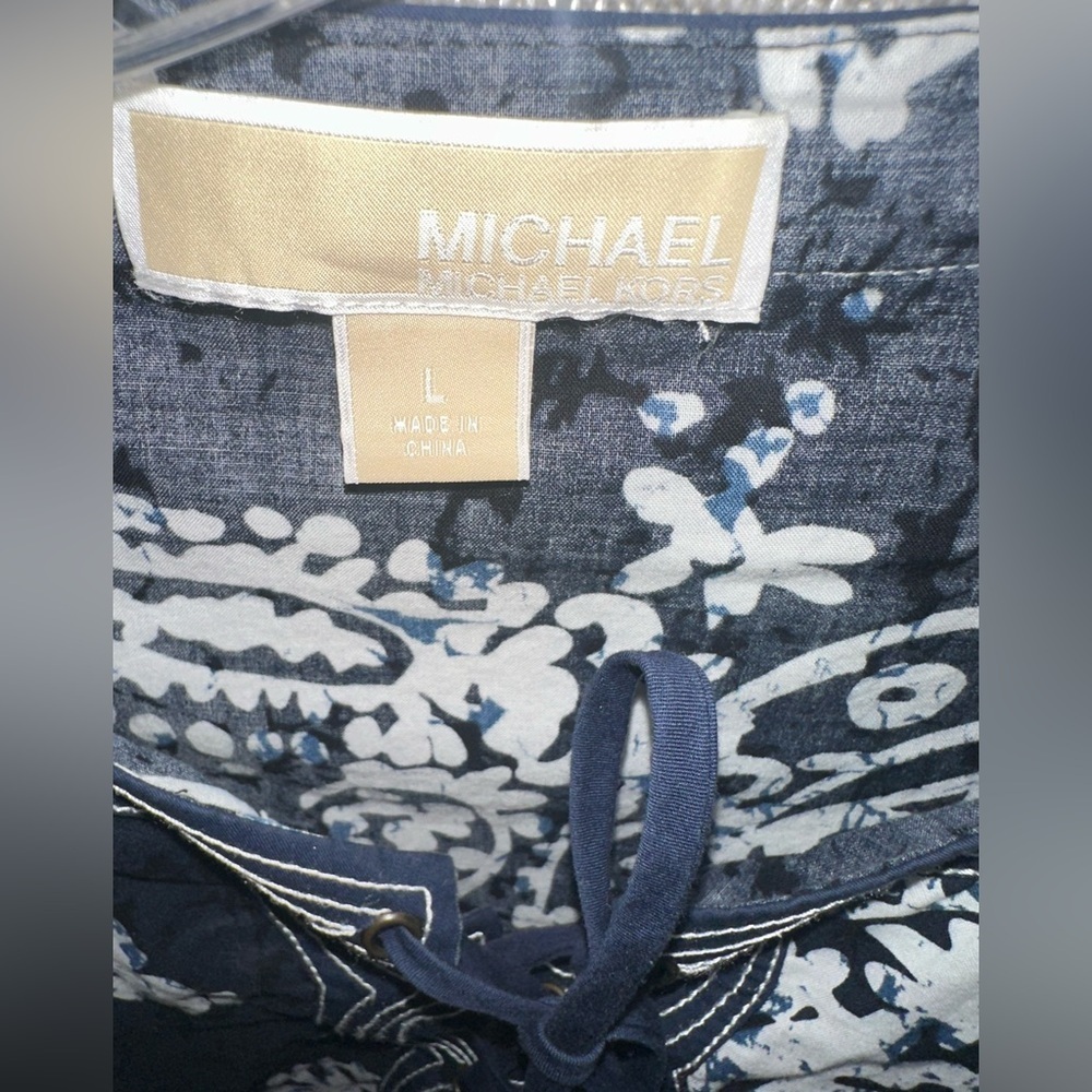 Michael Kors Tunic Top Long Sleeve Navy Blue white Large - Picture 4 of 10